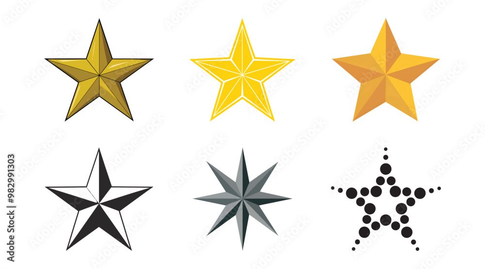 Star Icons Set Golden and Black Vector Stars Isolated on white Background Star Icons Set Golden and Black Vector Stars Isolated on white Background