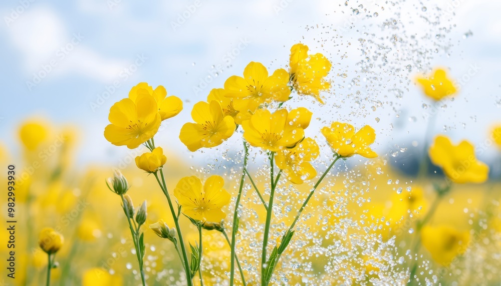 Obraz premium A field of GMO canola plants in full bloom, with bright yellow flowers standing tall, symbolizing increased yield and resilience to pests and herbicides through genetic modification.