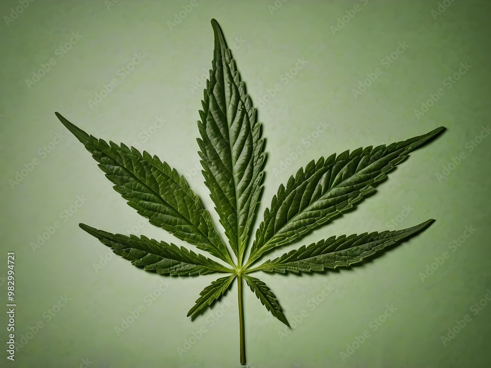 Green Cannabis Leaf on Green Background Green Cannabis Leaf on Green Background