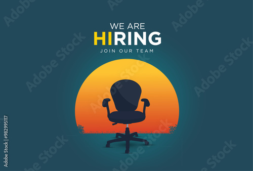 We are hiring. Join our team announcement. Hiring recruitment concept light on a office chair.