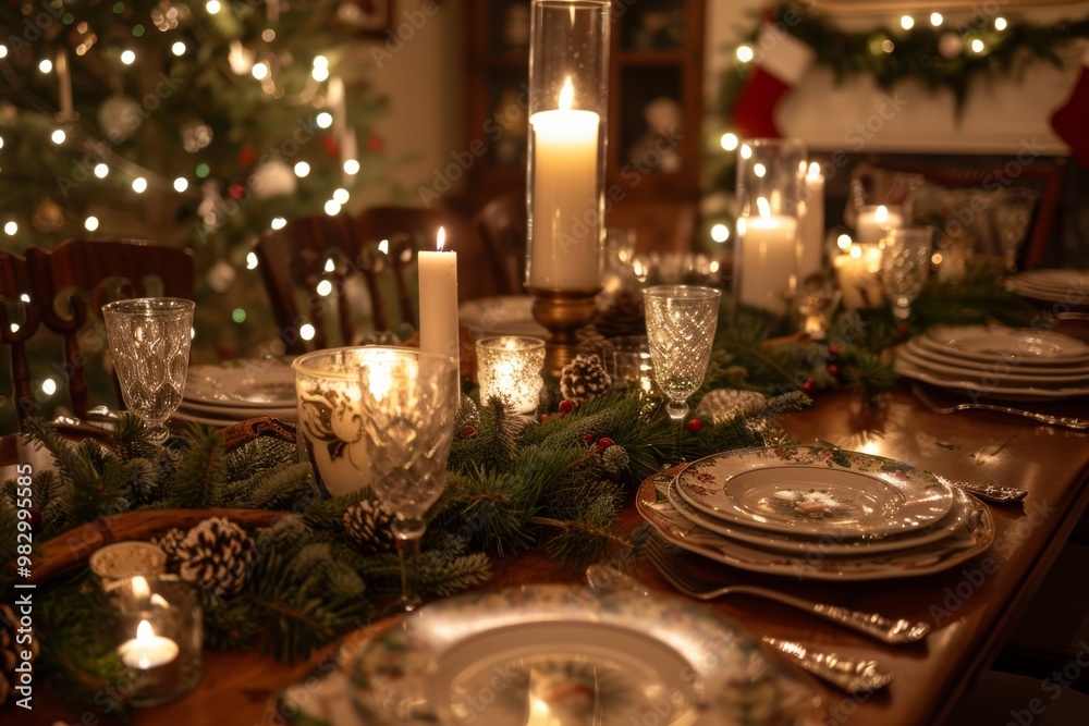 Fototapeta premium Elegant christmas dinner table with candlelight