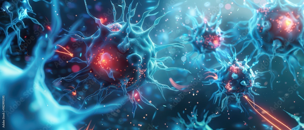 Visual representation of neurons exhibiting vibrant colors and intricate details, showcasing the complexity of neural networks. Visual representation of neurons exhibiting vibrant colors and intricate details, showcasing the complexity of neural networks.