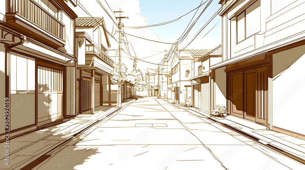 Empty City Street Illustration with Buildings on Sunny Day