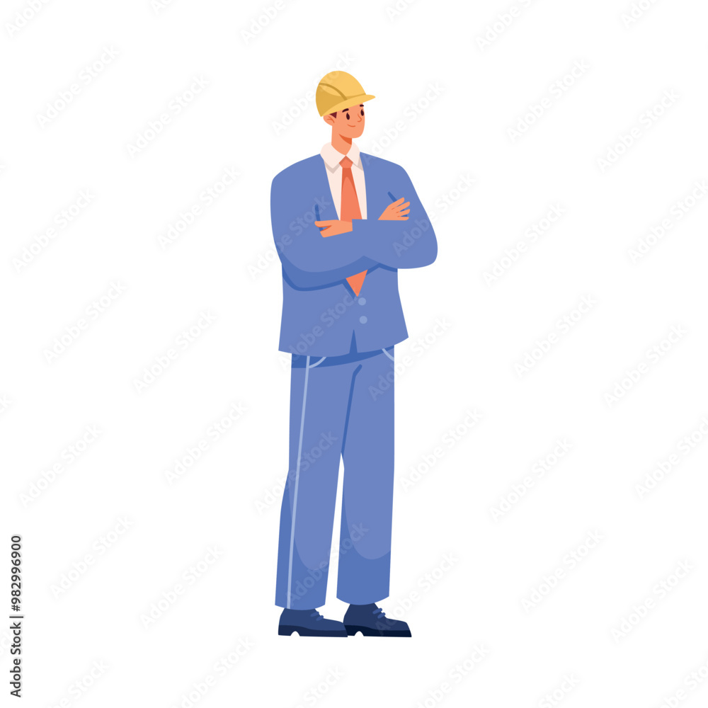 Oil Industry Man Worker Character Stand in Helmet in Suit Vector Illustration Oil Industry Man Worker Character Stand in Helmet in Suit Vector Illustration