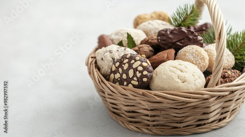 Delicious Assortment of Freshly Baked Cookies in a Rustic Basket, Showcasing a Variety of Flavors and Textures, Ideal for Sweet Treat Lovers and Dessert Enthusiasts