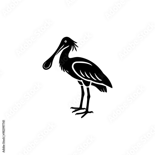 Tableau sur toile roseate spoonbill silhouette black white background, vector illustrations