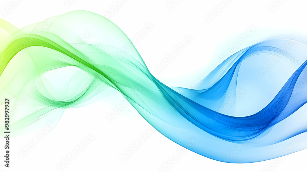 Abstract Blue and Green Wave Flowing Across a White Background