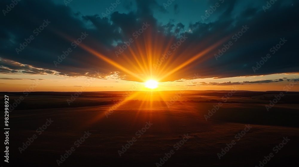 The first light of dawn breaking over the horizon, its golden rays stretching across the sky and land The first light of dawn breaking over the horizon, its golden rays stretching across the sky and land
