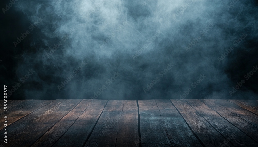 Halloween Backdrop of Fog in Empty Room with Dark Wooden Floor