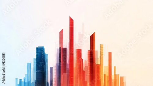 Illustration of a futuristic city where economic policy drives innovation, represented by digital blueprints and tech symbols photo