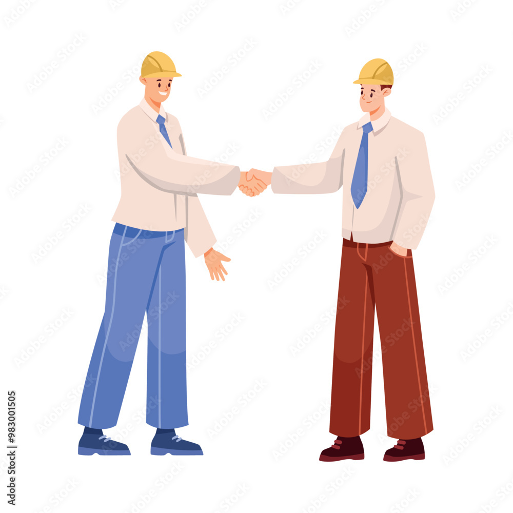 Oil Industry Man Worker Character Stand and Handshake Vector Illustration Oil Industry Man Worker Character Stand and Handshake Vector Illustration