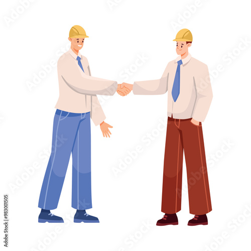 Oil Industry Man Worker Character Stand and Handshake Vector Illustration