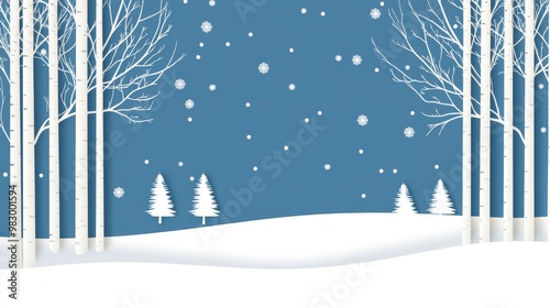 A blue sky with snow falling on trees