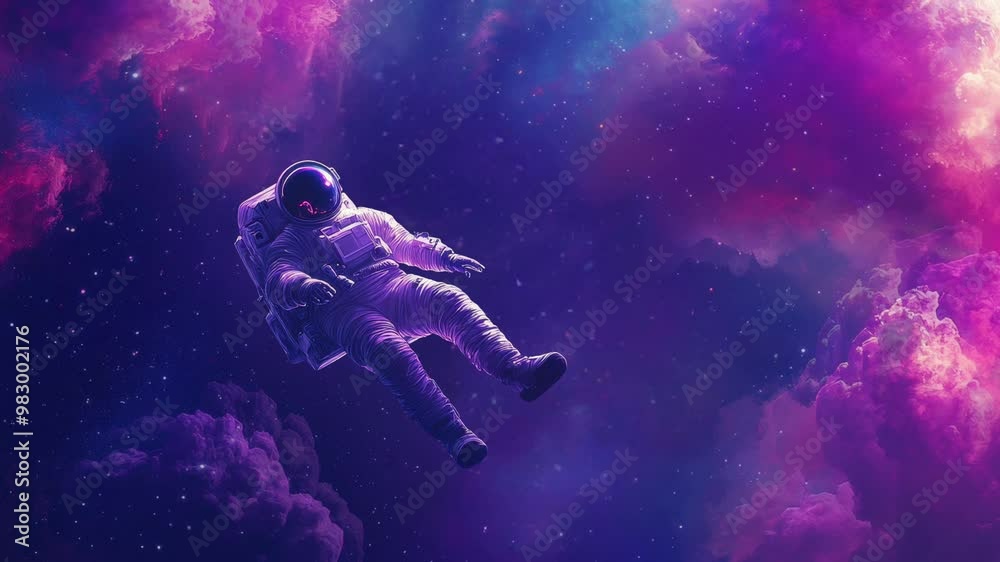 Astronaut Floating in a Vast Purple and Blue Cosmic Cloudscape with Stars in the Background Astronaut Floating in a Vast Purple and Blue Cosmic Cloudscape with Stars in the Background
