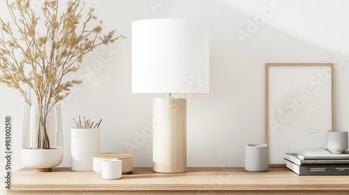 Minimalist Home Decor: White Lamp on Wooden Table