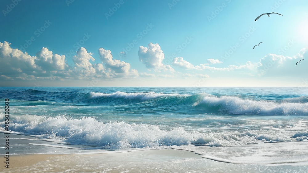 Fototapeta premium a calming seascape with gentle waves, a clear blue sky
