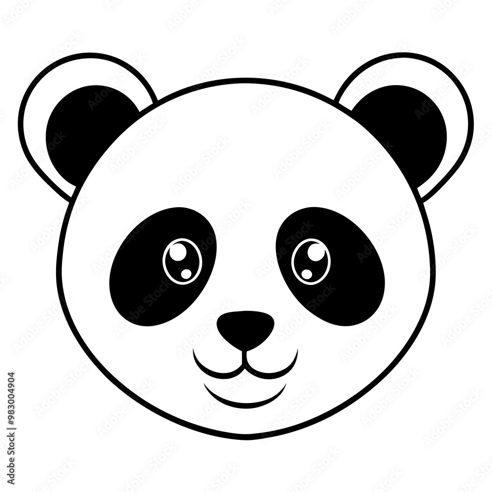 Panda Face Icon with Soft Rounded Lines in Black and White Vector Design Panda Face Icon with Soft Rounded Lines in Black and White Vector Design