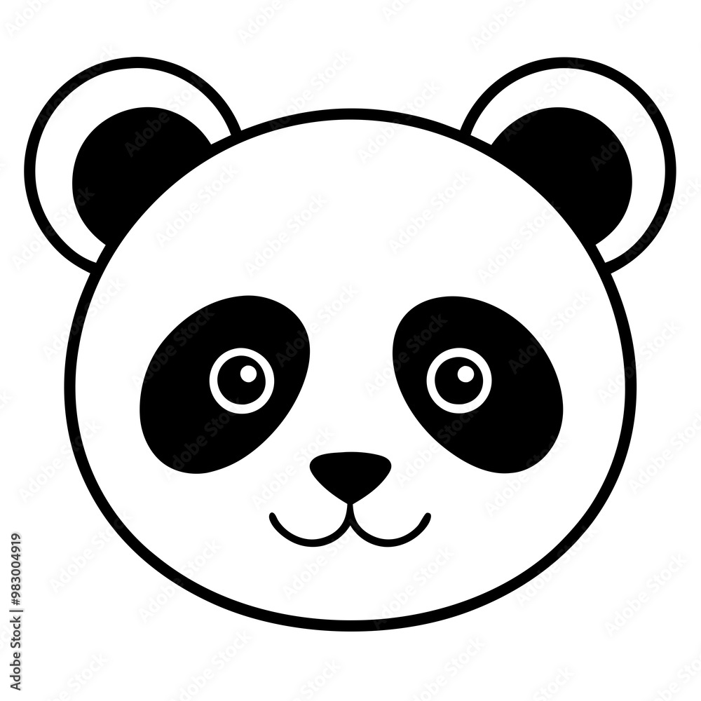Fototapeta premium Panda Face Icon with Soft Rounded Lines in Black and White Vector Design