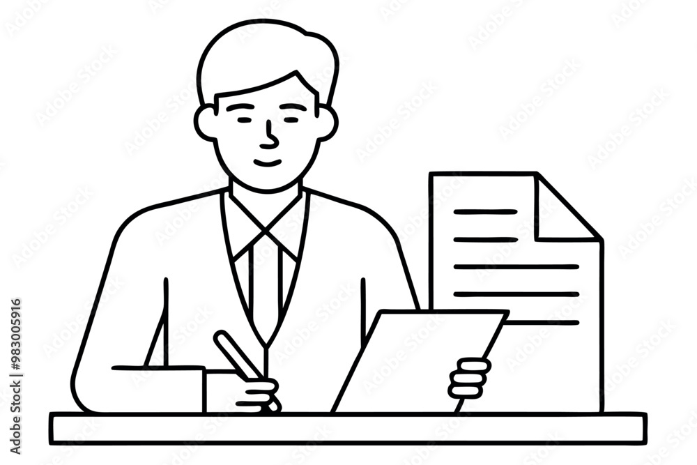 A man writes news line art vector illustration A man writes news line art vector illustration