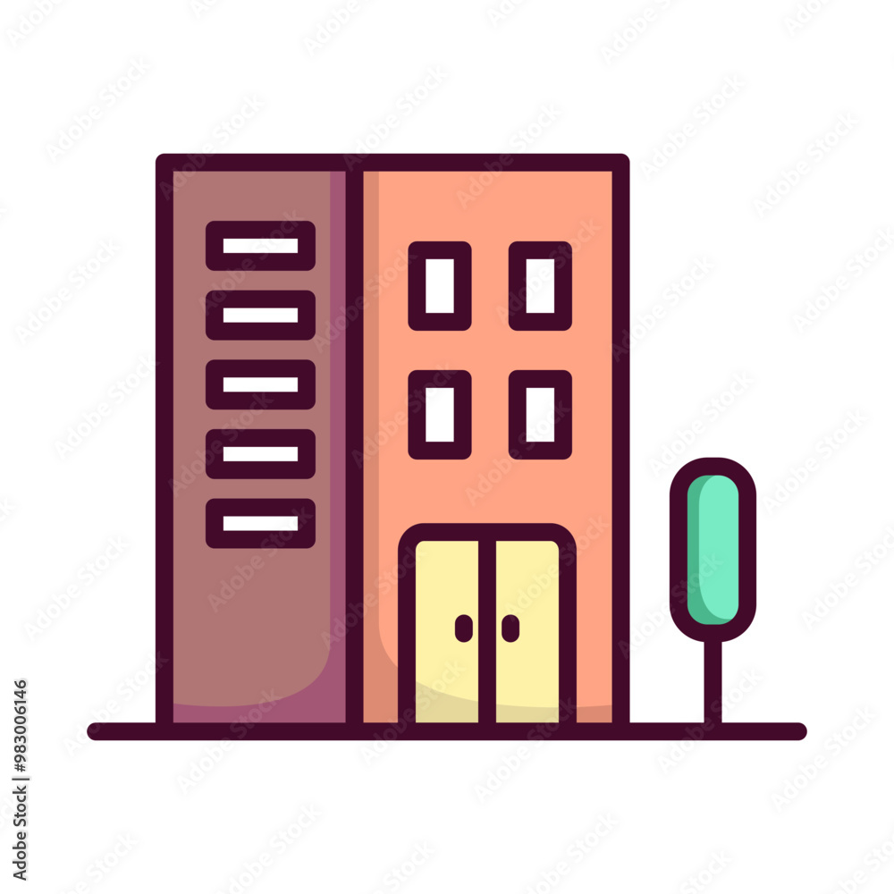 Hotel icon in linear color style. Apartment icon in linear color style Hotel icon in linear color style. Apartment icon in linear color style