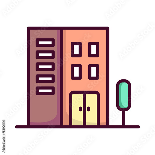 Hotel icon in linear color style. Apartment icon in linear color style