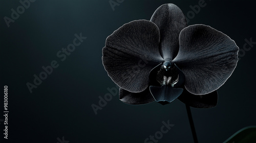 requintada orquídea negra florescendo sozinha contra um fundo escuro photo