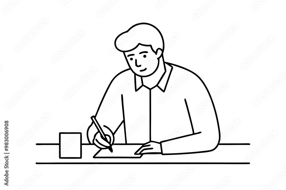 A man writes news line art vector illustration A man writes news line art vector illustration