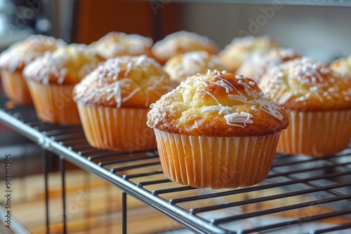 Delicious cupcakes cooling on a rack