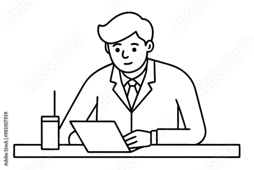 A man writes news line art vector illustration