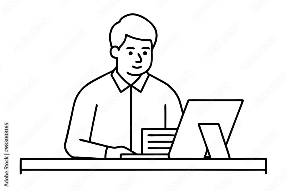 A man writes news line art vector illustration A man writes news line art vector illustration