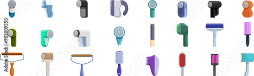 Lint remover icons set. Large set of lint removers showing the variety of designs and colors available for this helpful tool