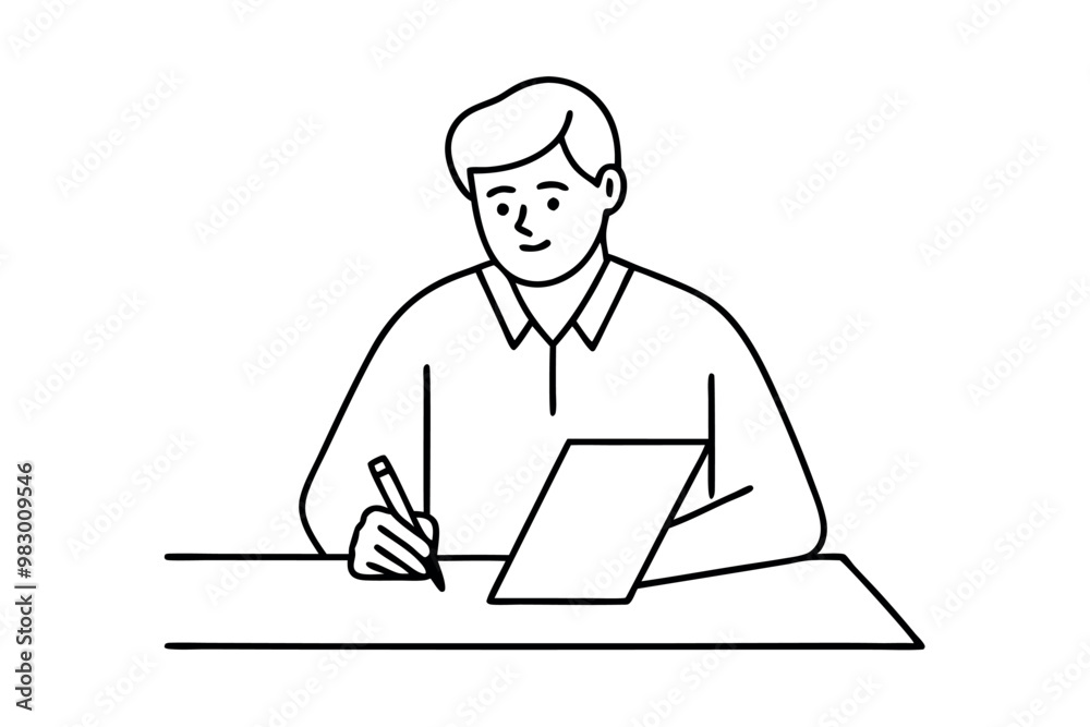 A man writes news line art vector illustration A man writes news line art vector illustration