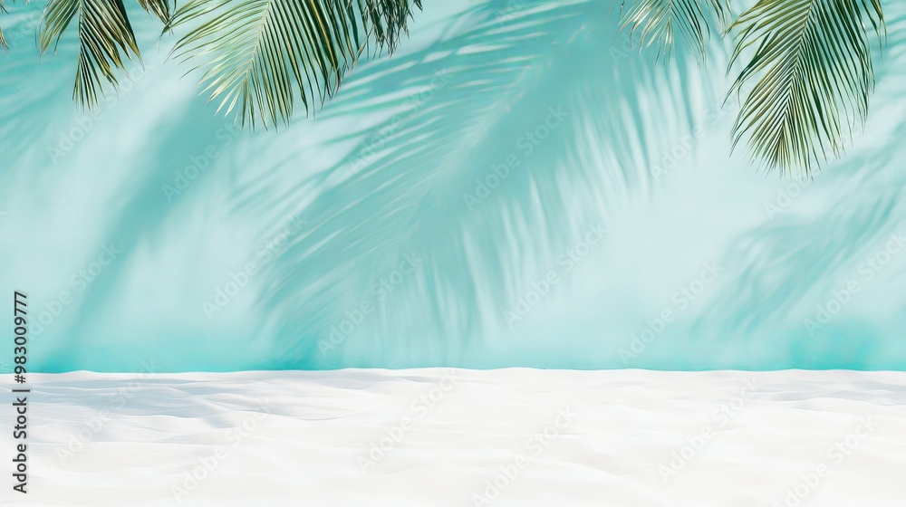 A blue wall with a palm tree and a white wall with a white sand A blue wall with a palm tree and a white wall with a white sand