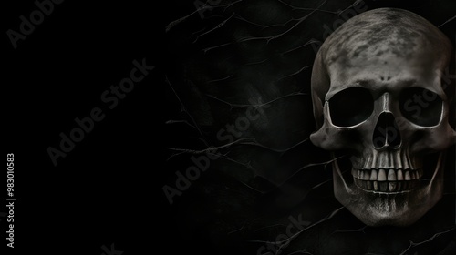 Scary wall background with skull bones on the wall, horror texture for background