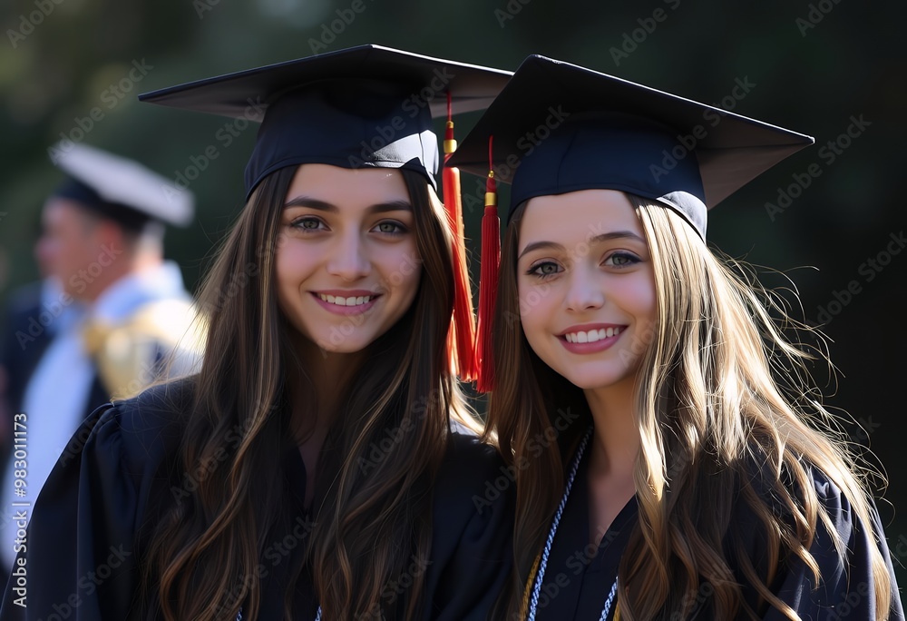 Two girls pose for a picture with their hats on
Two girls pose for a picture with their hats on