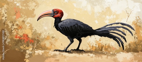 Abyssinian Ground Hornbill Bucorvus abyssinicus showcased in a zoological setting photo