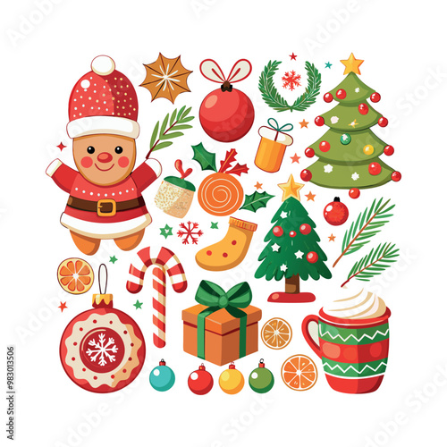 Set of Christmas ornament decoration vector art illustration on a white background