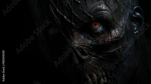 Scary wall background with sinister eyes, horror texture for background