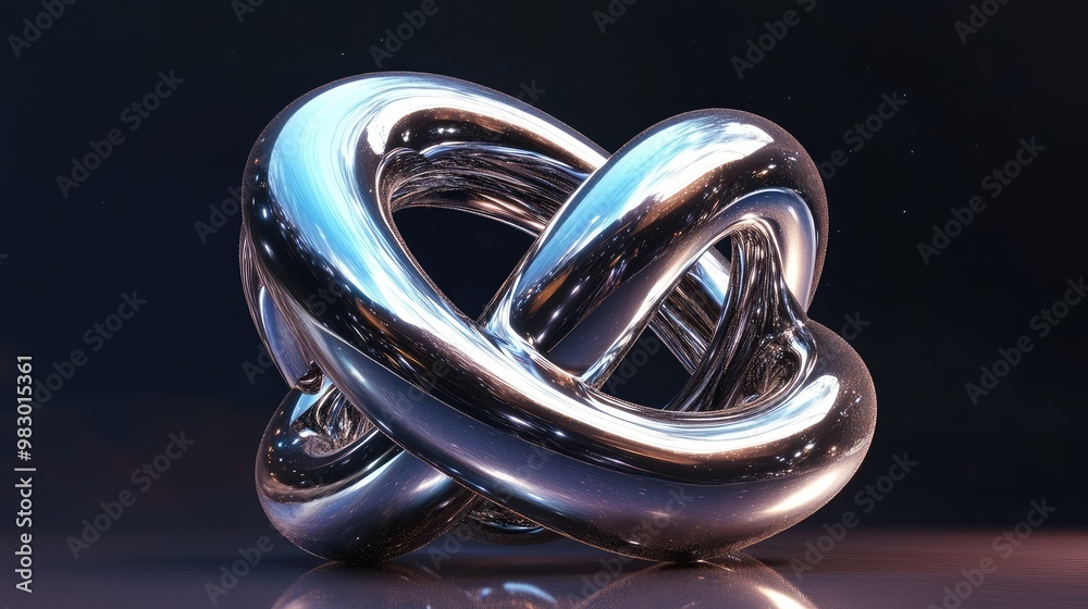 A metallic 3D knot twisting through space, reflecting light from all angles. A metallic 3D knot twisting through space, reflecting light from all angles.