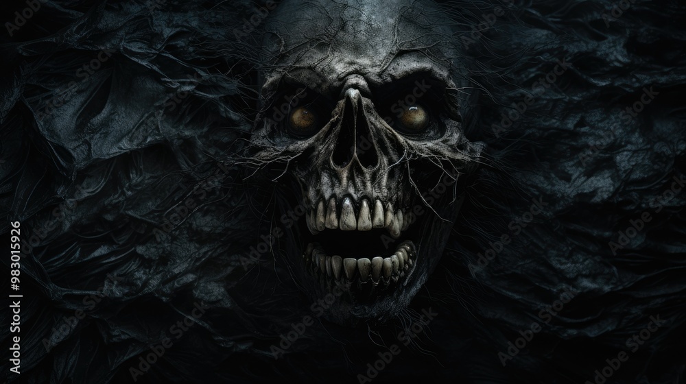 Scary wall background with skull bones on the wall, horror texture for background Scary wall background with skull bones on the wall, horror texture for background