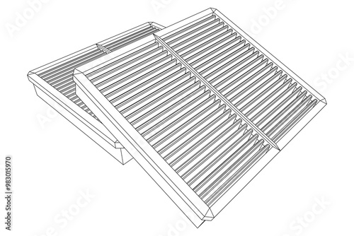 Car engine air filter. Auto spare part. Car care service maintenance. Wireframe low poly mesh vector illustration.