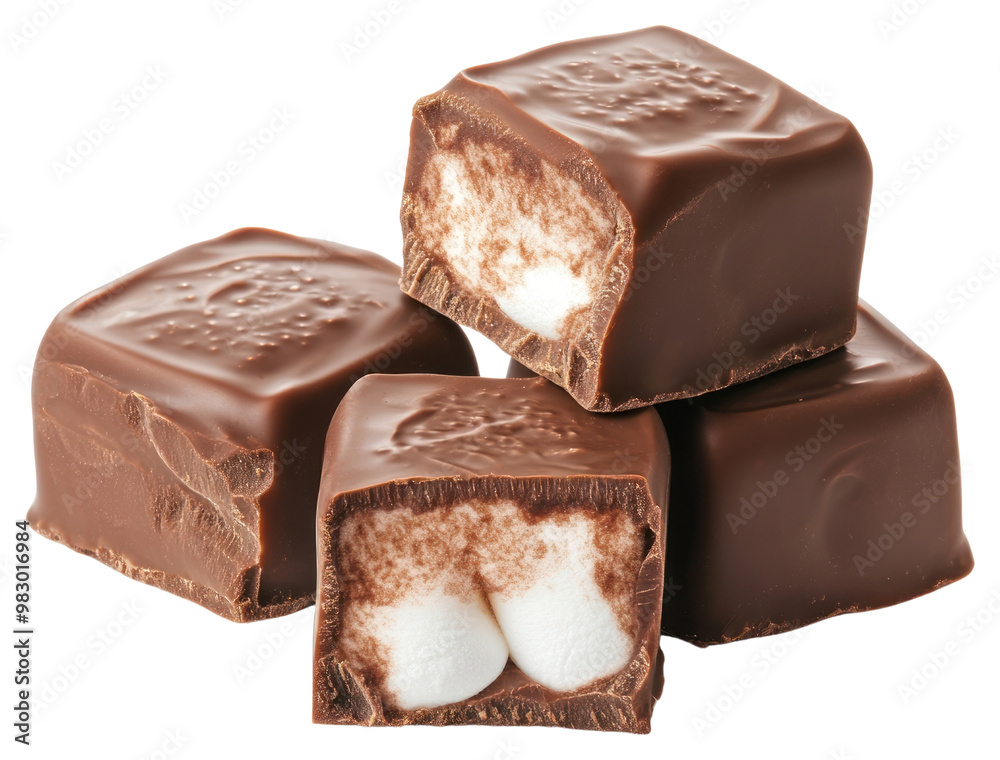 Three chocolate fudge cubes stacked dessert cocoa food. Three chocolate fudge cubes stacked dessert cocoa food.