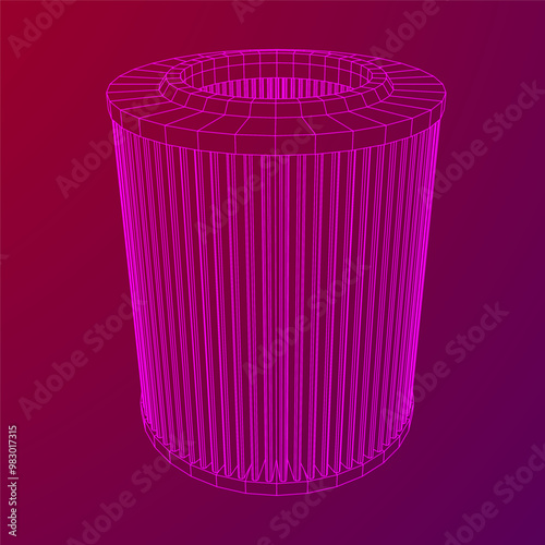Car engine air filter. Auto spare part. Car care service maintenance. Wireframe low poly mesh vector illustration.