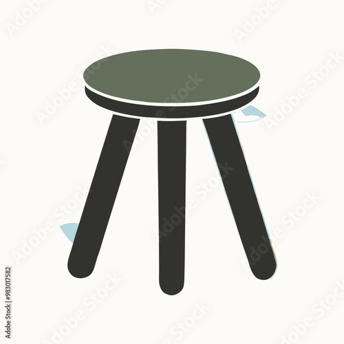 a flat stool with three legs, vector silhouette, isolated white background, 