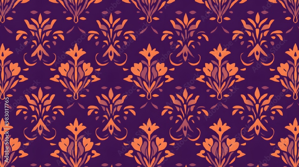 Fototapeta premium Shapes, Waves, Leaves, Flowers, Floral, Purple and Orange, Abstract Image, Texture, Pattern Background, Wallpaper, Cover and Screen for Smartphone, PC, Laptop, 9:16 and 16:9 Format