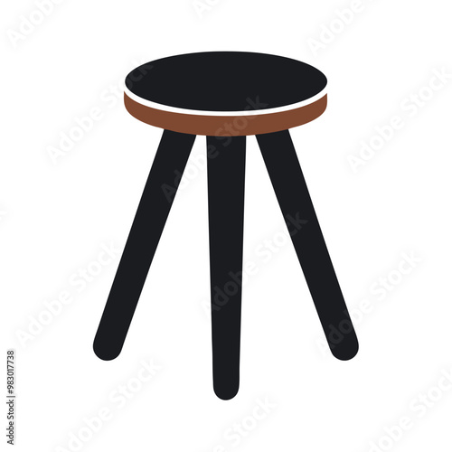 a flat stool with three legs, vector silhouette, isolated white background, 