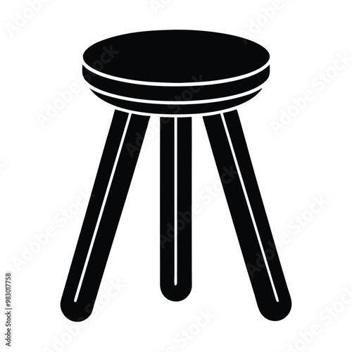 a flat stool with three legs, vector silhouette, isolated white background, 