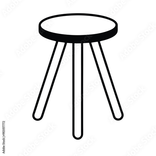 a flat stool with three legs, vector silhouette, isolated white background, 