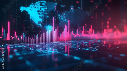 Wallpaper Mural Futuristic Neon Data Visualization: Dynamic Financial Analytics and Technological Insights with Glowing Abstract Grid Patterns Torontodigital.ca