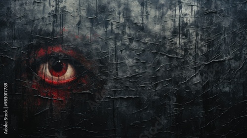 Scary wall background with sinister eyes, horror texture for background